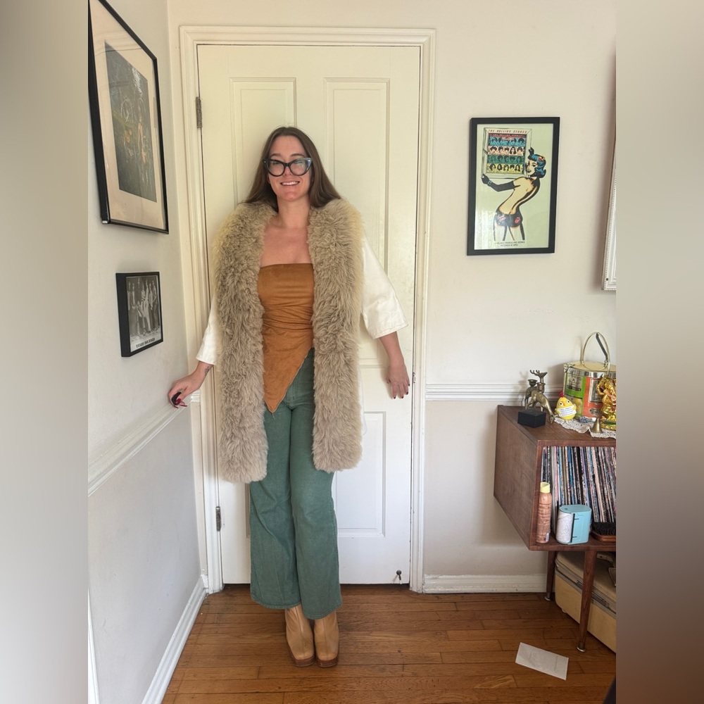 70s Vintage Leather Jacket with Shearling Trim
